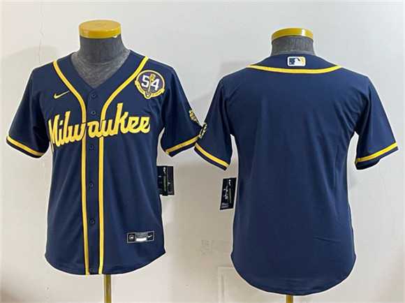 Youth Milwaukee Brewers Blank Navy With Home & Bob Uecker Patch Limited Stitched Jersey,We sell and wholesale Youth Milwaukee Brewers Blank Navy With Home & Bob Uecker Patch Limited Stitched Jersey on line form chian!