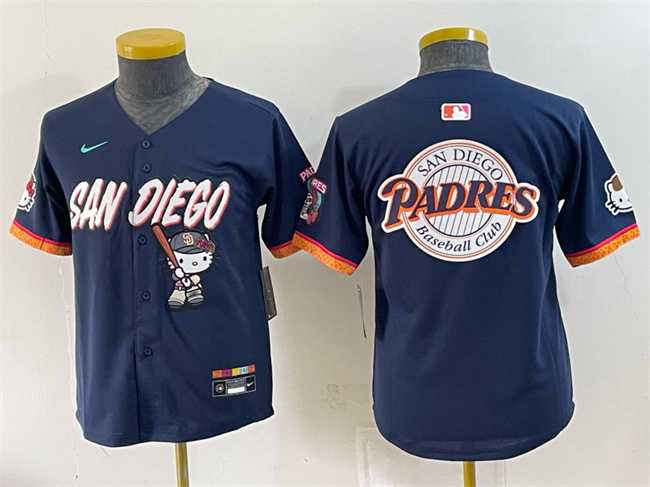 Youth San Diego Padres X Hello Kitty Team Big Logo Obsidian 2026 City Connect Stadium Stitched Baseball Jersey,We sell and wholesale Youth San Diego Padres X Hello Kitty Team Big Logo Obsidian 2026 City Connect Stadium Stitched Baseball Jersey on line form chian!