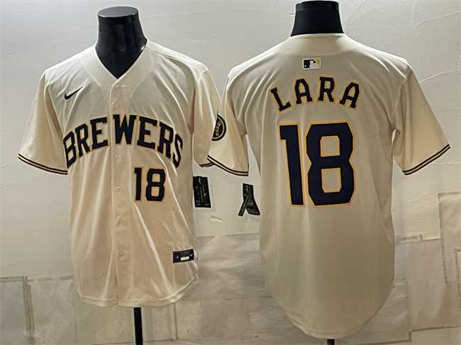 Men's Milwaukee Brewers #18 Luis Lara Cream Stitched Jersey,We sell and wholesale Men's Milwaukee Brewers #18 Luis Lara Cream Stitched Jersey on line form chian!