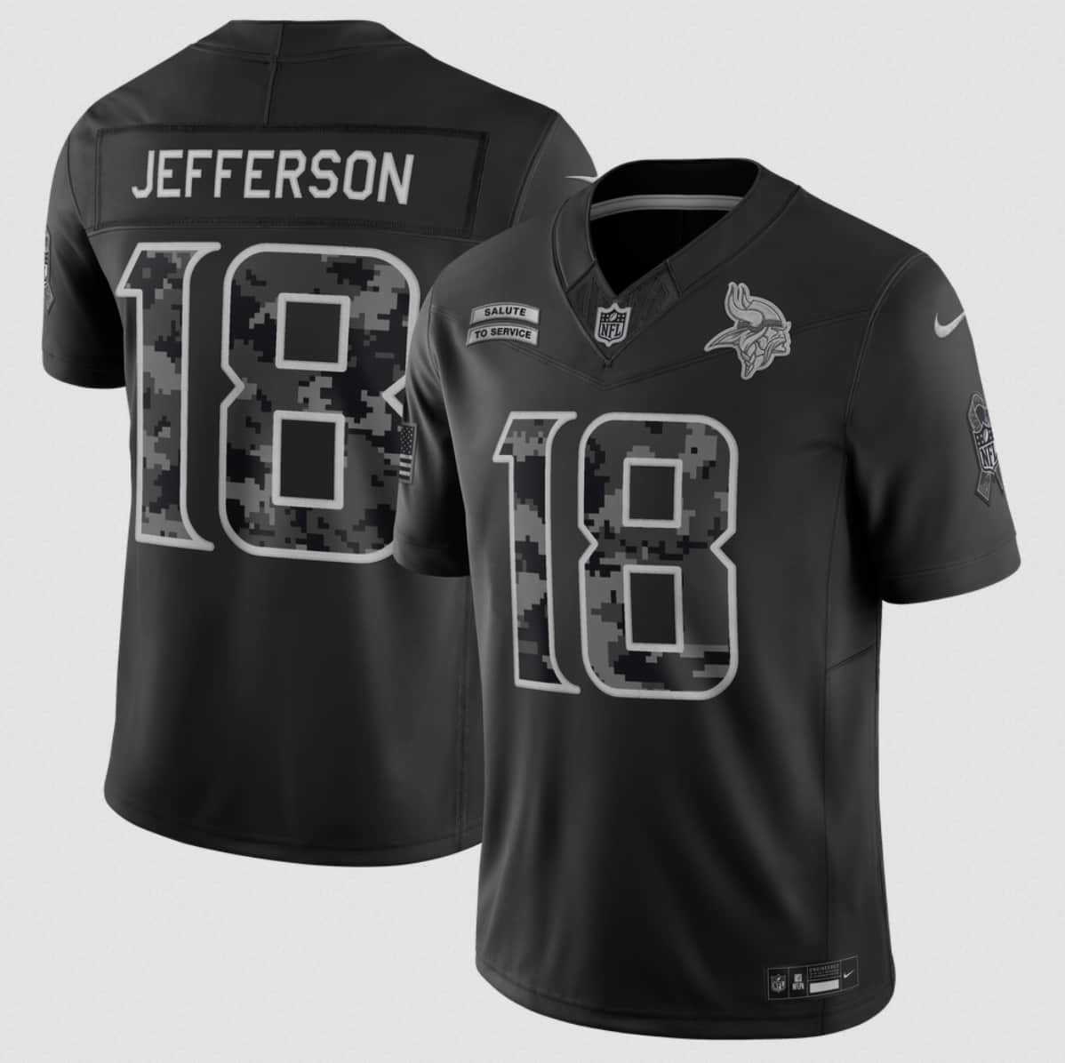 Men's Minnesota Vikings #18 Justin Jefferson Black 2026 F.U.S.E. Salute to Service Limited Stitched Jersey,We sell and wholesale Men's Minnesota Vikings #18 Justin Jefferson Black 2026 F.U.S.E. Salute to Service Limited Stitched Jersey on line form chian!