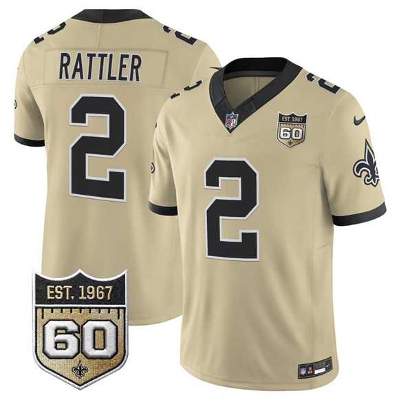 Men's New Orleans Saints #2 Spencer Rattler Gold 2026 F.U.S.E 60th Anniversary Patch Vapor Limited Stitched Jersey Dzhi,We sell and wholesale Men's New Orleans Saints #2 Spencer Rattler Gold 2026 F.U.S.E 60th Anniversary Patch Vapor Limited Stitched Jersey Dzhi on line form chian!