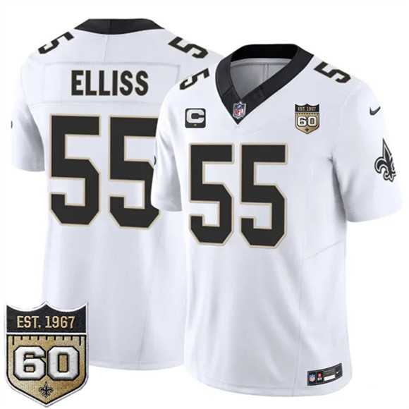 Men's New Orleans Saints #55 Kaden Elliss White 2026 F.U.S.E With 1-Star C Patch And 60th Anniversary Patch Vapor Limited Stitched Jersey Dzhi,We sell and wholesale Men's New Orleans Saints #55 Kaden Elliss White 2026 F.U.S.E With 1-Star C Patch And 60th Anniversary Patch Vapor Limited Stitched Jersey Dzhi on line form chian!