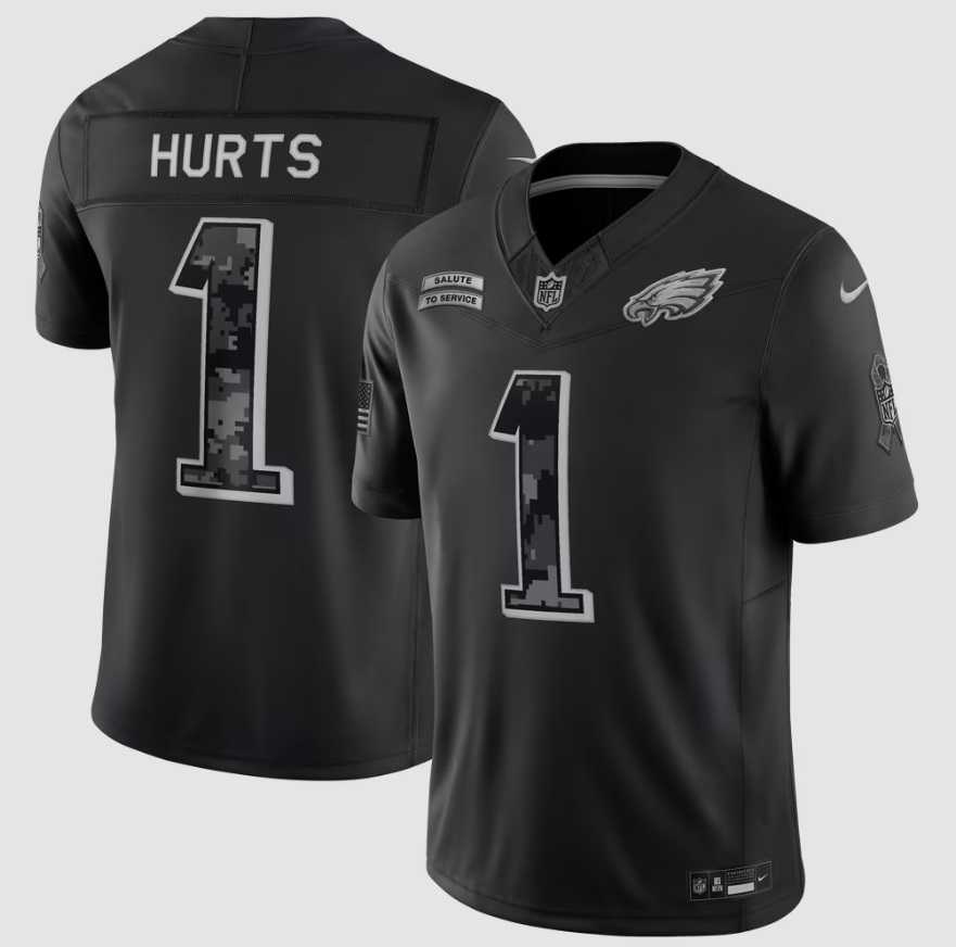 Men's Philadelphia Eagles #1 Jalen Hurts Black 2026 F.U.S.E. Salute to Service Limited Stitched Jersey,We sell and wholesale Men's Philadelphia Eagles #1 Jalen Hurts Black 2026 F.U.S.E. Salute to Service Limited Stitched Jersey on line form chian!