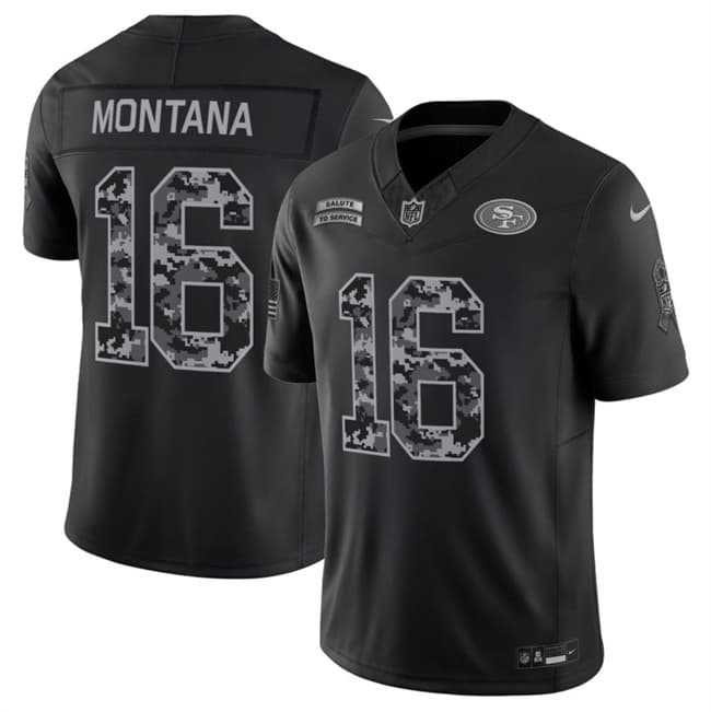 Men's San Francisco 49ers #16 Joe Montana Black 2026 F.U.S.E. Salute to Service Limited Stitched Jersey,We sell and wholesale Men's San Francisco 49ers #16 Joe Montana Black 2026 F.U.S.E. Salute to Service Limited Stitched Jersey on line form chian!