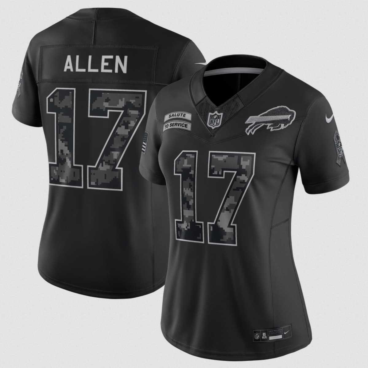 Women's Buffalo Bills #17 Josh Allen Black 2026 F.U.S.E. Salute to Service Limited Stitched Jersey(Run Small),We sell and wholesale Women's Buffalo Bills #17 Josh Allen Black 2026 F.U.S.E. Salute to Service Limited Stitched Jersey(Run Small) on line form chian!