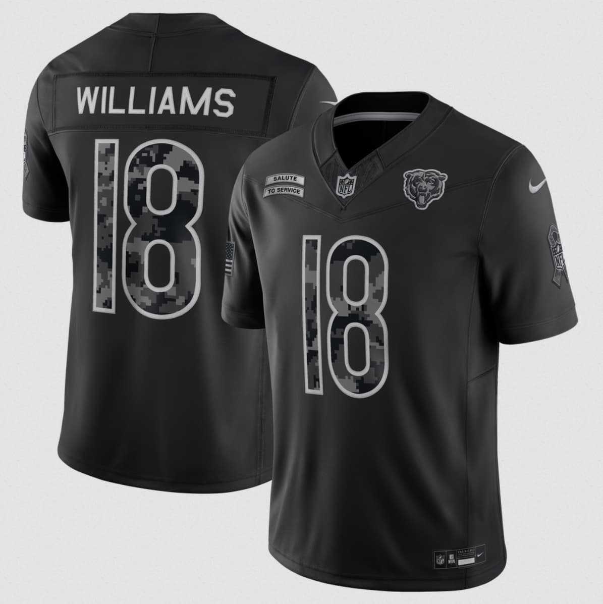 Men's Chicago Bears #18 Caleb Williams Black 2026 F.U.S.E. Salute to Service Limited Stitched Jersey,We sell and wholesale Men's Chicago Bears #18 Caleb Williams Black 2026 F.U.S.E. Salute to Service Limited Stitched Jersey on line form chian!