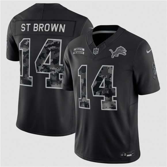 Men's Detroit Lions #14 Amon-Ra St. Brown Black F.U.S.E. 2026 Salute to Service Limited Stitched Jersey,We sell and wholesale Men's Detroit Lions #14 Amon-Ra St. Brown Black F.U.S.E. 2026 Salute to Service Limited Stitched Jersey on line form chian!